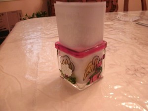Faux Stained Glass cube Christmas votive tealight holder angel candle + BONUS