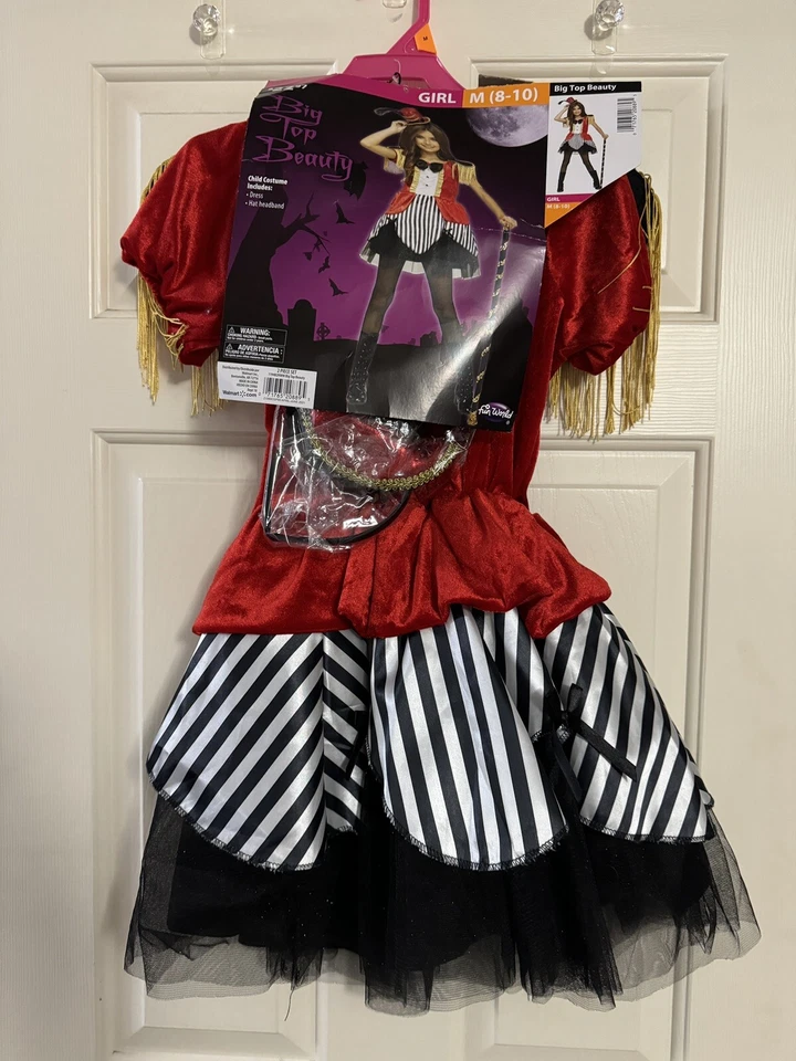 Big Top Beauty Costume Halloween Red/Black Striped Dress Gold Tassels L 10/12 - Image 4 of 4