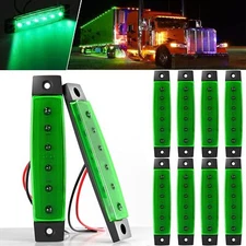 10 Pcs Green 6 LED Side Marker Clearance Lights Waterproof for Trailer Truck RV