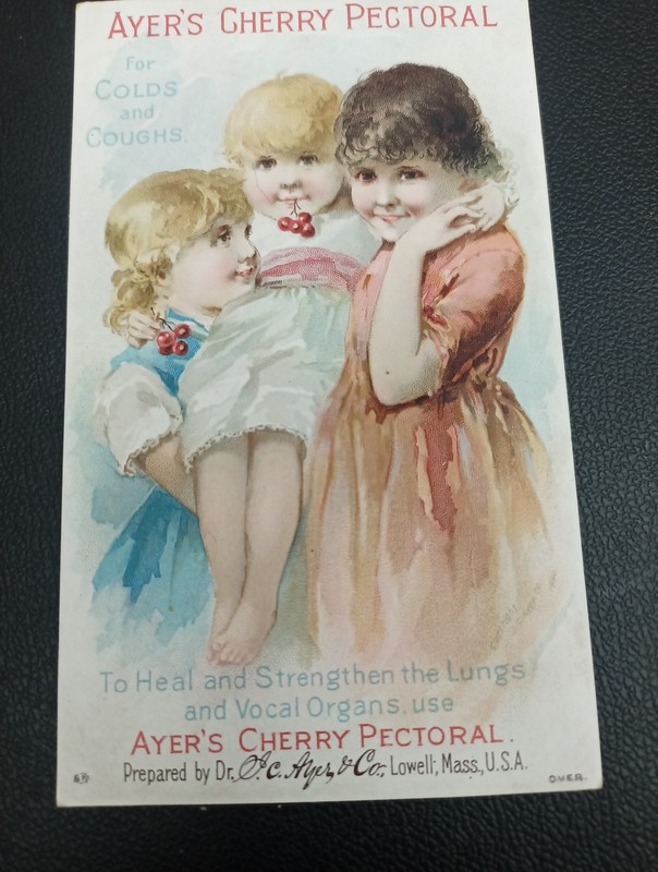 Trade Card Ayer's Cherry Pectoral Lowell Mass USA c1890 -  Signed JC Ayer