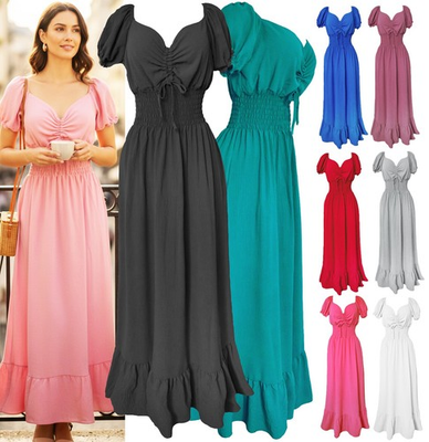 #ad #ad Womens Gauze Look Smocked Waist Maxi Dress Solid Lightweight Summer Long Dress $20.76