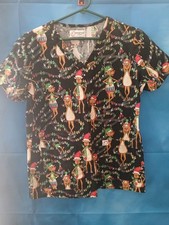 Peaches Uniforms Scrub Top Size Small Christmas Musical Reindeers