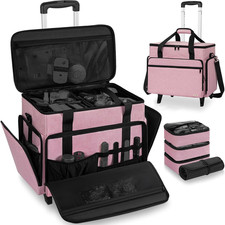 Extra Large Rolling Makeup Case with 4 Removable Pouches，Professional Make up Tr