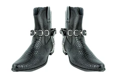 D Ring Boot Strap Genuine Leather with Removable Chain Western Punk Goth Bikers