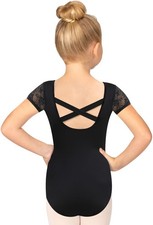 Girls Short Sleeve Dance Leotard Lace Ballet Leotards Crisscross Back, Full F...