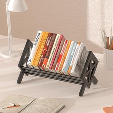 Desktop Bookshelf Organizer Wood Tilting Bookcase For CDs Magazine Black