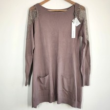 Roman Knit Jumper Dress Size 12 Lace Shoulder Beaded Pockets NWT