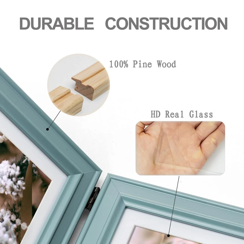 Marco de fotos doble vertical horizontal con bisagras de madera de pino plegable 5x7 F... Foto 4 de 4