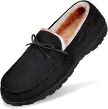 Men's Cozy Moccasin Slippers Anti-Skid Slip On House Slippers with Comfy Memory