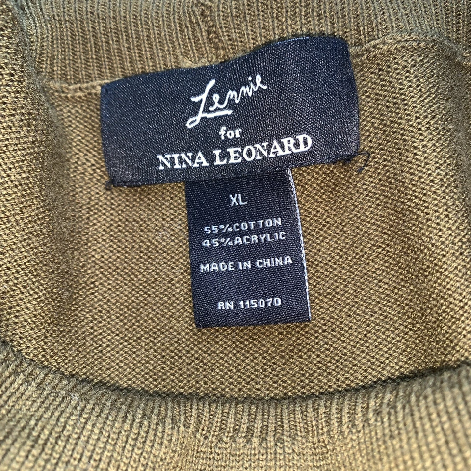 Vestido suéter puño verde otoño Nina Leonard para mujer XL midi capucha cuello vacaciones Foto 4 de 4