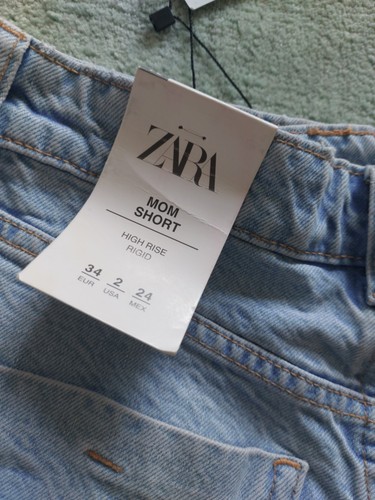 ZARA Pale Denim Shorts UK Size 6/ 34 Mom Fit Light Blue Cut Offs BNWT High-Rise - Picture 6 of 6