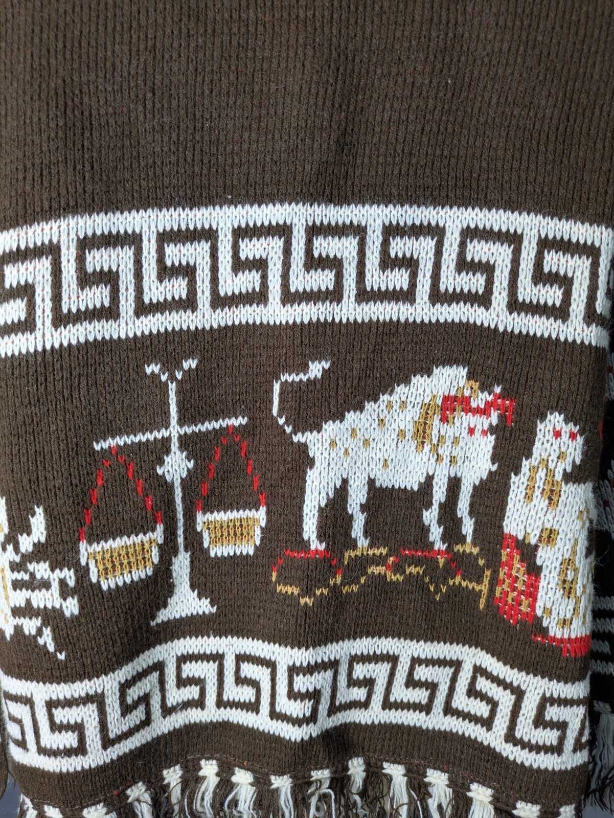 70s Astrology Zodiac Knit Poncho Cape – Carol Brent – Vintage Boho Fringe