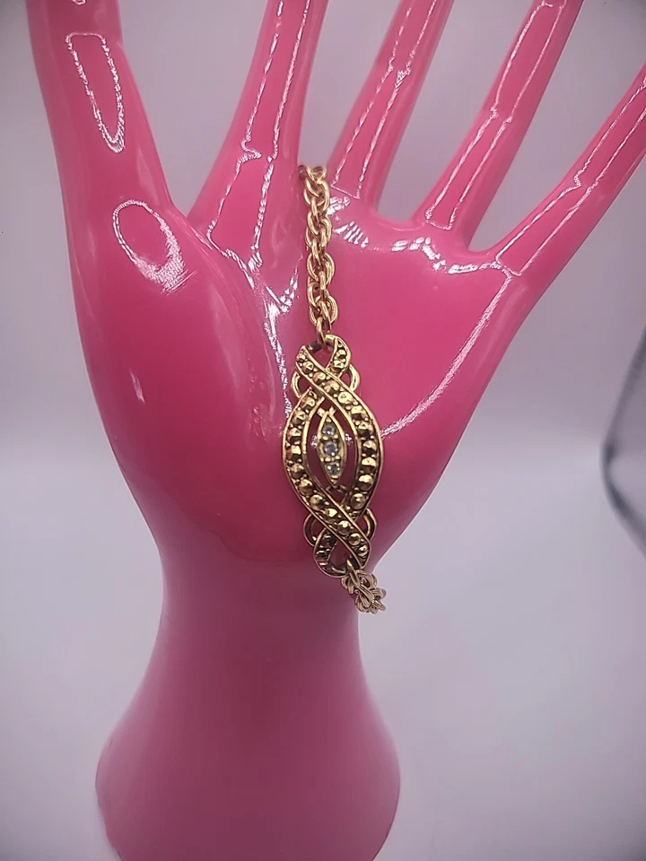 Pulsera Avon Vintage Tono Dorado Cadena Cristales Blanco Joyería Disfraz Foto 2 de 4