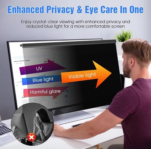2 Magnetic Computer Anti-Blue Light Hanging Privacy Screen 23-24” 60 Degree View