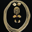 Signed Jewelry Lot 5 Piece Monet Lisner Trifari Coventry Gold Tone Chic Vintage