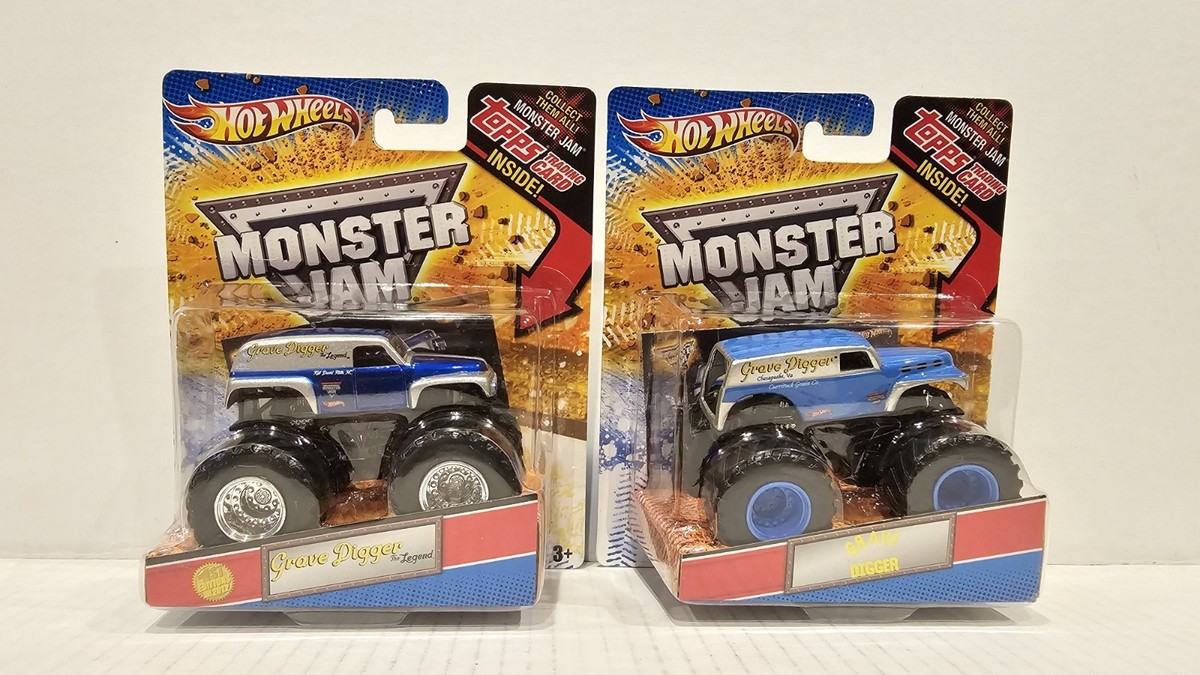 Hot Wheels Monster Jam Blue Silver Grave Digger The LEGEND lot Set