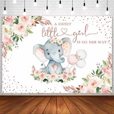 Elephant Girl Baby Shower Decorationboraque Backdrop for Little Girl Pink Wat