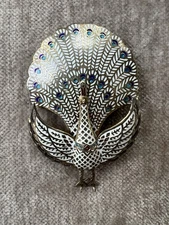 Art Nouveau Enamel and Silver hinged Peacock Brooch from Siam