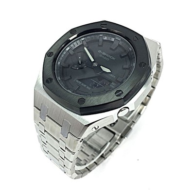 Casioak Mod Royal Oak Casio G-Shock GA-2100 All Metal Steel Black Bezel Watch