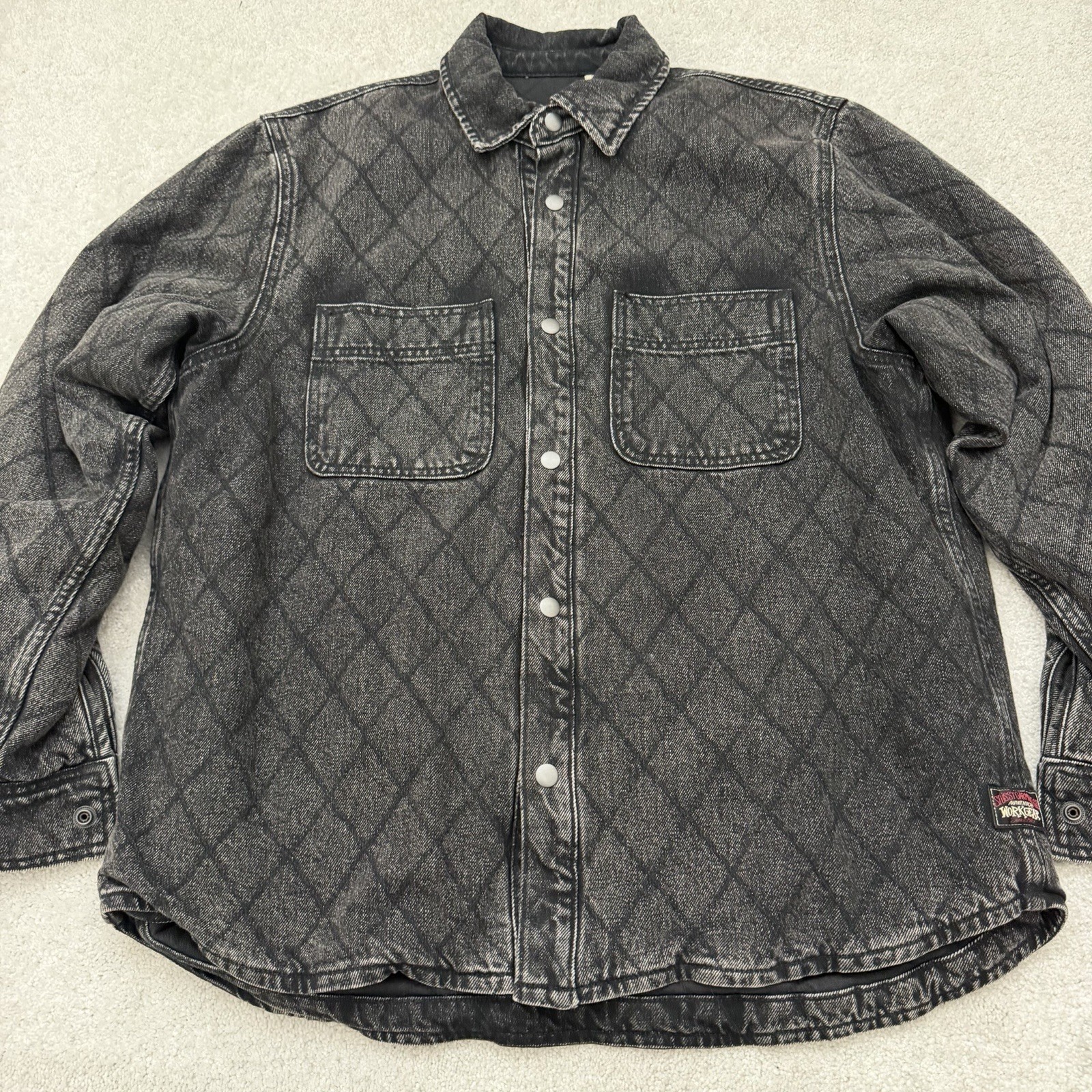 NEW Stussy Workgear Denim Jacket Men's Medium Black Quilted Snap Up Streetwear thumbnail 7