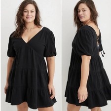 Aerie Black Pool To Party Dress Cotton Gauzy Babydoll Size XXL