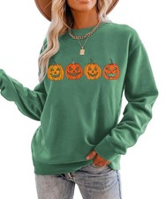 Pumpkin Face Halloween Sweatshirts Women Fall Long Sleeve Crewneck Loose fit ...