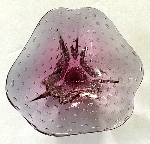 *Vintage Murano Glass Bowl Bullicante Amethyst Purple to Blue Ombre 8" - Zdjęcie 13 z 20