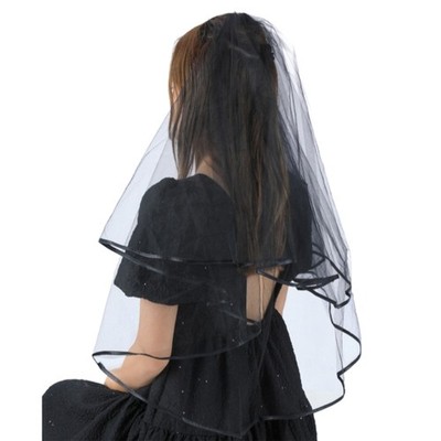 Black Wedding Veil Lightweight Double Layer Tulle Veil Detail Bridal Accessory