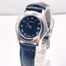 Near MINT Gucci Women's Watch 5500L Date Roman Silver Black Dial OJ11-3w8