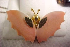 Vintage Gold Tone Pink Conch Shell Butterfly Brooch1 3/4"