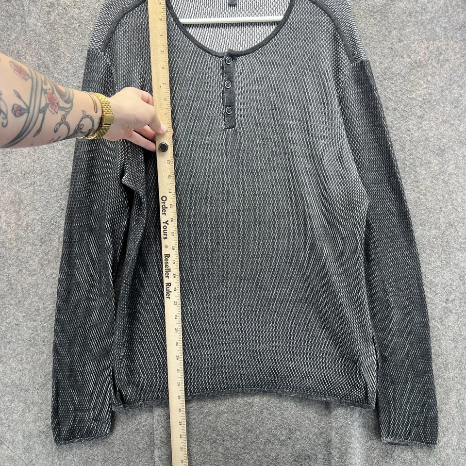 Рубашка мужская John Varvatos большая серая черная Henley с длинным рукавом текстурированная гладкая - Изображение 4 из 4