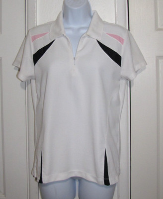 EP Pro Tour Tech White/pink/black Golf Top EP Shirt Short sleeve Zip-Neck Wm. M