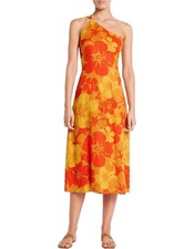 Faithfull The Brand Soko Midi Dress Surfs Up Floral One Shoulder Size 8