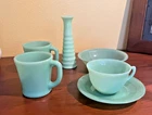 Vintage FireKing Jadite Mugs, cups, saucer, dish and uranium glass vase