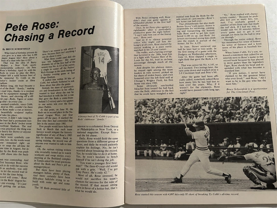 1985 CINCINNATI Reds Program PETE ROSE Breaks TY COBB #4192 ALL TIME Hits King - Image 4 of 4