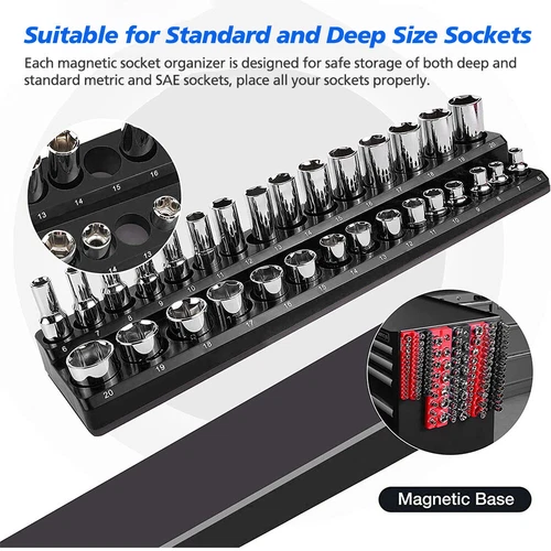 6pc/3pc Magnetic Socket Organizer Storage Holder 1/4" 3/8" 1/2" Drive SAE Metric - Picture 8 of 15