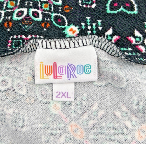 (2) LULAROE CASSIE SKIRTS 2XL SOLID BLACK & BLACK WITH COLORFUL DESIGNS - Picture 3 of 14