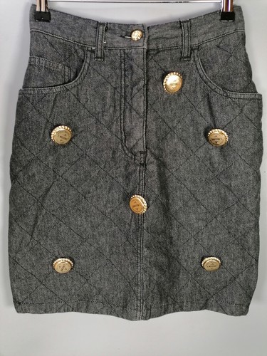 Y2K Moschino black quilted gold bottle top skirt catwalk vintage 27 waist uk 8