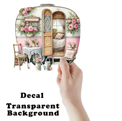 Pink and White Cozy Camper UV DTF Transparent Sticker / Decal