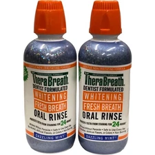 2 Pack TheraBreath WHITENING Fresh Breath 16oz Oral Rinse DAZZLING MINT 08/24