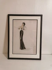 Cruise Evening, *Signed* J Frankling. Mixed Media Art Deco Fashion Drawing Retro
