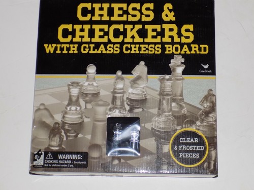 CHESS & CHECKERS WITH GLASS BOARD-CLEAR AND FROSTED PIECES