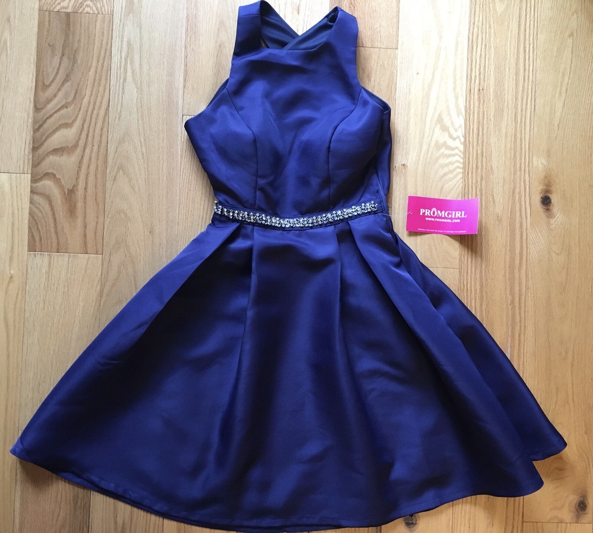 promgirl navy blue dress Navy Blue Tulle Lace A-line V-neck Prom Dresses MP642