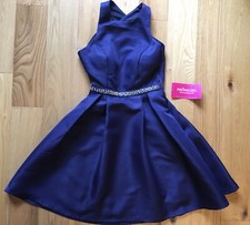 Promgirl Minuet Dress Size Small NEW Tags Navy Blue Pockets Rhinestones Beads