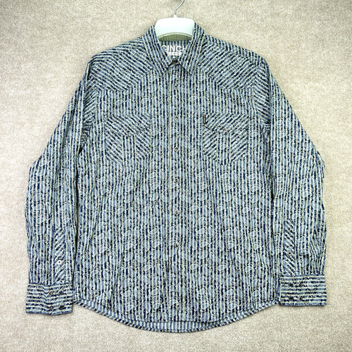 Cinch Modern Fit Snap Shirt Mens Medium Blue Paisley Yellow Stripe Western