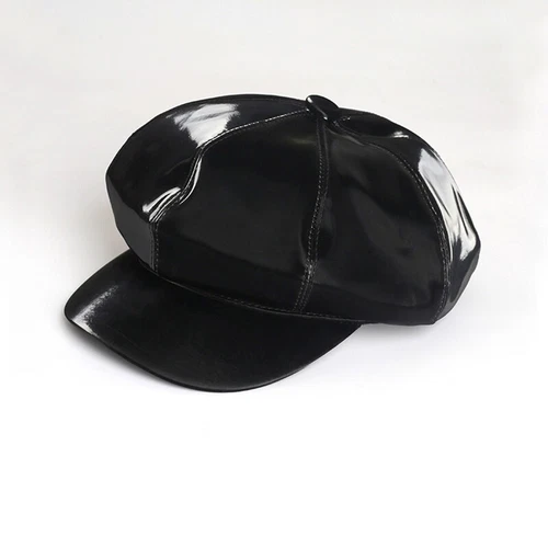 Cappello berretto donna uomo pelle PU newsboy panettiere ragazzo cabbie gatsby lucido moda - Foto 9 di 10