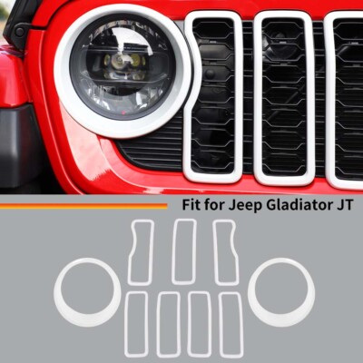 White Front Headlight Grille Insert Overlay Cover Trim For 24+ Jeep Wrangler JL