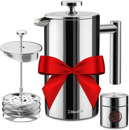 French Press Double Insulated Stainless Steel Coffee Maker 4 Level Filtration