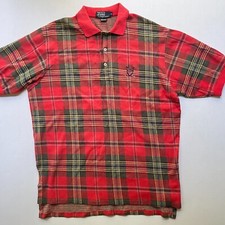 Polo Ralph Lauren Tartan Shirt Mens Large Red Green Plaid Polo USA Made SS Vtg