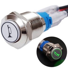 12V Green LED Light Speaker Horn 16MM Momentary Push Button Switch for Car